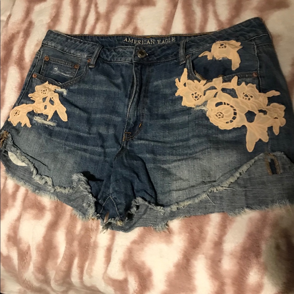 flower embroidered shorts